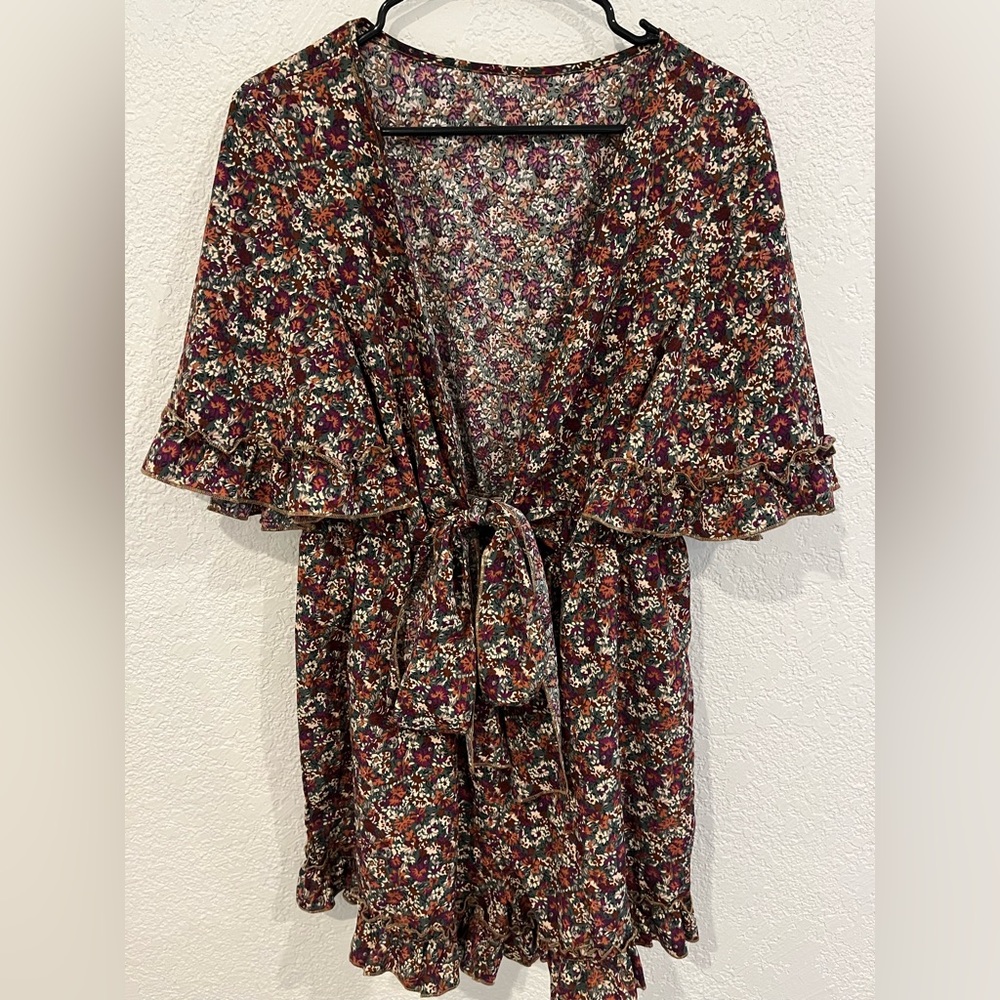 Floral Ruffle Front-Tie Romper